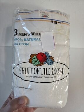 NEW Vintage Fruit of the Loom Men's Mid Rise Cotton White Briefs 3 Pack Medium